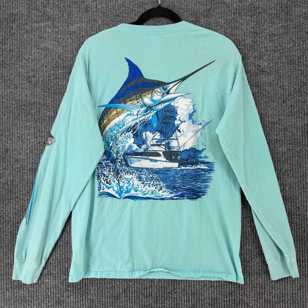 Vintage '06 Guy Harvey Marlin fish shirt long sleeve graphic tee mens Medium Y2K